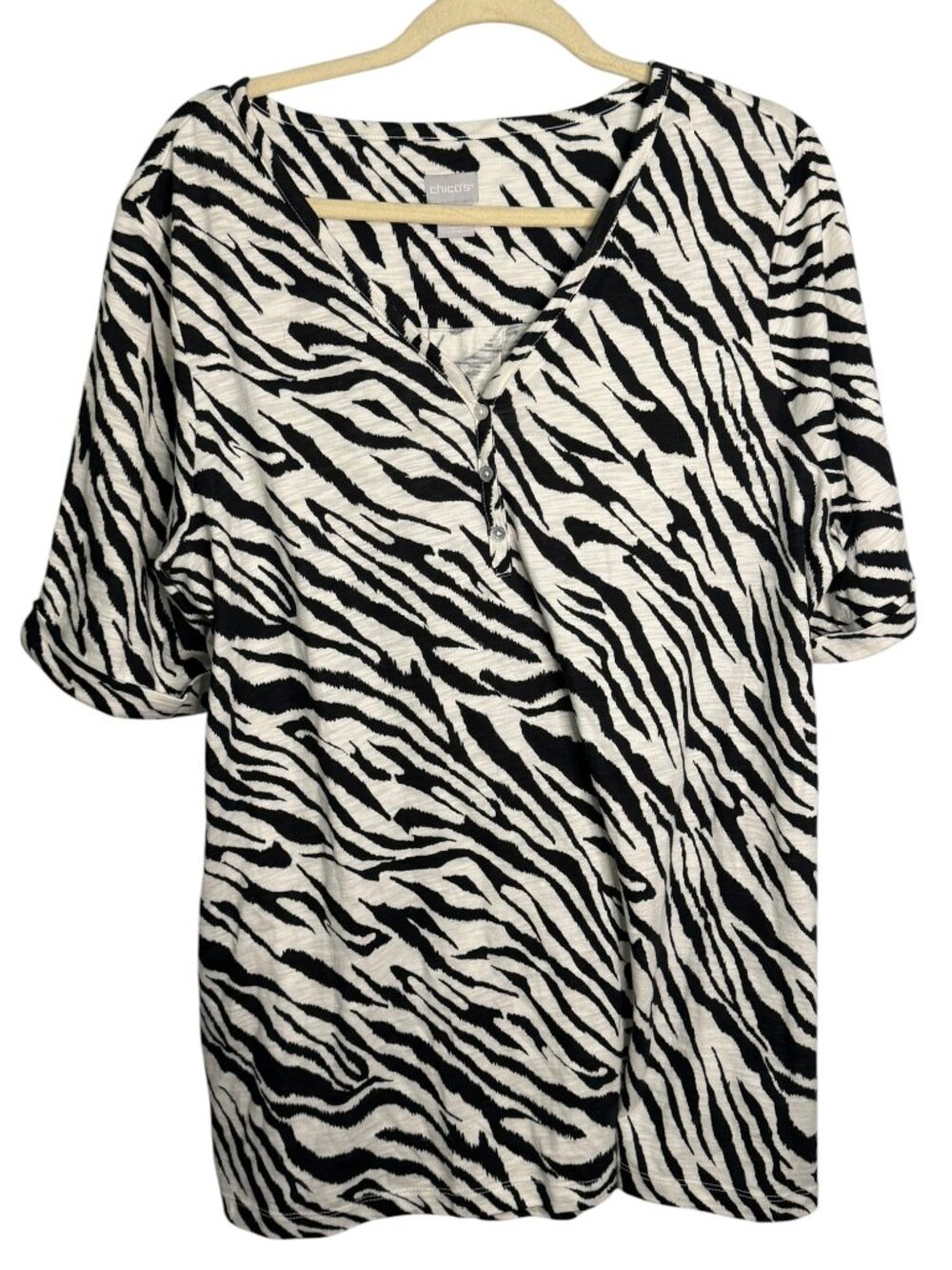 Chico's Blouse Women's XL Zebra Animal Print Summer Office Black White Chicos 3